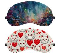 Red Heart Cute Cats 2 PCS Light-Blocking Soft Breathable Sleep Mask Eye Masks Sleeping Mask