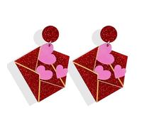 Red Heart Earrings for Women Valentines Day Gifts for Her Rhinestone Love Heart Dangle Earrings Jewelry Valentines Day Accessories Outfit for Women, Metal, No Gemstone