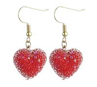 Red Heart Earrings Sweet Love Heart Shaped Dangling Earrings for Women Chic Rhinestone Hot Pink Heart Dangle Drop Earrings Valentine's Day Jewelry Gifts, Resin, No Gemstone