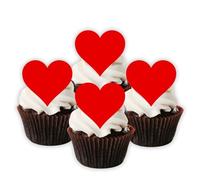 Red Heart Edible Cupcake Toppers - 24 x 4cm/1.5 Inch PRECUT Valentine’s Decorations for Cakes, Bakes & Romantic Celebrations (24)