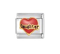 Red Heart Enamel Stainless Steel 9mm Italian Link Charm Compatible With Nomination Bracelet for Women Girls Cute Love Heart Shaped Birthday Accessories Making Charms DIY Bracelets (Daughter)