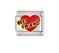 Red Heart Enamel Stainless Steel 9mm Italian Link Charm Compatible With Nomination Bracelet for Women Girls Cute Love Heart Shaped Birthday Accessories Making Charms DIY Bracelets (BFF)