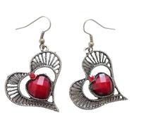 Red Heart Filagree Drop Earrings on Silver Coloured Fishook Earwires 5CM Gift