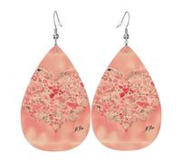 Red Heart Flowers Leather Earring Pairs Teardrop Faux Leather Earrings Set for Women Lightweight Leather Dangle Drop Earrings.