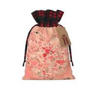 Red Heart Flowers Print Christmas Drawstring Bags Snack Wrap, Reusable Holiday Treat Sacks for Presents S