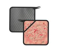 Red Heart Flowers Printed Square Silicone Hot Mat (7.1 inches) - Suitable for Frying Pans, Ovens, Grills, Kitchen Tables