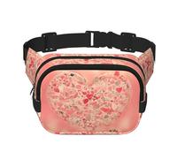 Red Heart Flowers Square Double Layer Waist Bag Belt - Unisex Everywhere Fanny Pack Purse for Running, Travel, Hiking, Fitness, Black, One Size