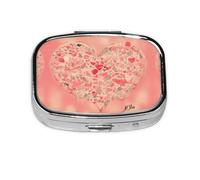 Red Heart Flowers Square mini Pill Box, Travel Pill Box, can be Put into Wallet or Pocket to Store a Variety of Small Items