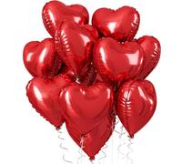 Red Heart Foil Balloon, 18 Inch 12Pcs Burgundy Crimson Ruby Heart Shaped Foil Balloons Birthday Party Anniversary Valentine's Day Wedding Bridal Gender Reveal Decorations