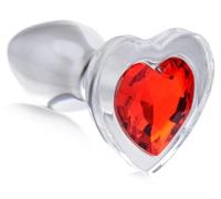 Red Heart Gem Glass Anal Plug - Small