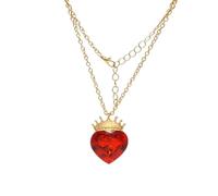 Red Heart Golden Crown Necklace Descendants Queen of Hearts Ruby birthstones Costume Fan Jewelry Valentine's Day Sweetheart Gift for Her (red)