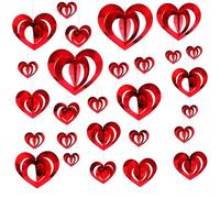 Red Heart Hanging Decorations,3D Valentine's Day Decorations,Red Heart Ornaments Romantic Decorations for Valentines Day Party,Valentine's Day Decoration Kit, 32 Pcs, Red