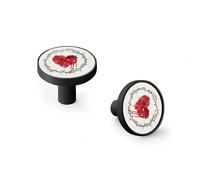 Red Heart Inside A Crown of Thorns Cabinet Knobs and Wall Hooks, 6 Pack Modern Drawer Pulls with Black-Style Base, Solid Zinc Alloy Handles for Kitchen, Bathroom, Dresser