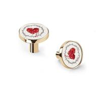 Red Heart Inside A Crown of Thorns Cabinet Knobs and Wall Hooks, 6 Pack Modern Drawer Pulls with Golden-Style Base, Solid Zinc Alloy Handles for Kitchen, Bathroom, Dresser