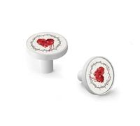 Red Heart Inside A Crown of Thorns Cabinet Knobs and Wall Hooks, 6 Pack Modern Drawer Pulls with White-Style Base, Solid Zinc Alloy Handles for Kitchen, Bathroom, Dresser