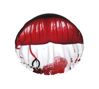 Red Heart Lips and Love Print Shower Cap for Women Men, Reusable Double-Layer Fabric Bathing Cap Girls Hair Caps, 27 CM