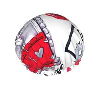 Red Heart Lips And Love Print Shower Cap For Women Reusable Double Layer Stylish Soft Bath Cap With Lining Elastic Band
