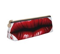 Red Heart Lips and Love Printed Triangle Leather Pencil Case for Girls Boys, Zipper Pencil Bag Pen Pouch Bag Organizer for Student School Office College