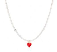 Red Heart Lips Pearl Necklace Elegant Love Hearts Rose Flowers Bow Sexy Kiss Lip White Pearl Beaded Chain Necklace Earrings for Women Wedding Bridal Prom Party Trendy Jewelry, M, Pearl, Created Pearl