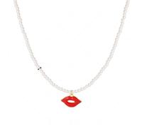 Red Heart Lips Pearl Necklace Elegant Love Hearts Rose Flowers Bow Sexy Kiss Lip White Pearl Beaded Chain Necklace Earrings for Women Wedding Bridal Prom Party Trendy Jewelry, M, Pearl, Created Pearl