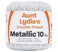 Red Heart Metallic Crochet Thread, 10, White/Silver