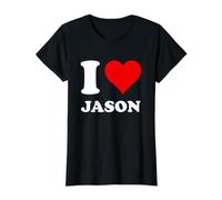 Red Heart Motif I Love Jason Value Graphic T-Shirt, Women, Black, S
