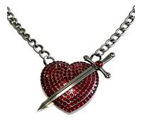 Red Heart Necklace Punk Rock Accessory with Dazzling Stones Fashion Statement Jewelry Elegant Collarbone Chain