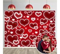 Red Heart Photo Backdrop 7x5FT Valentine's Day Photography Background Early 2000s Decorations 90s Women Birthday Party Supplies Old School Valentines Selfile Wall Decor