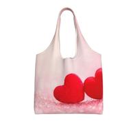 Red Heart Pink Glitter Printed,Reusable Tote Bags Grocery Bags Large Capacity Canvas Shopping Shoulder bag