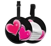 Red Heart Print 1/2pcs Luggage Tags,Round Leather Travel Suitcase Labels with Privacy Name Address Card