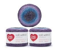 Red Heart Roll with It Sparkle Amethyst Yarn - 3 Pack of 150g/5.3oz - Acrylic Blend - 4 Medium (Worsted) - 561 Yards - Knitting/Crochet