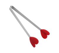 Red Heart Shape Stainless Steel Food Tongs with Silicone Handle 13.5 cm | Red Heart Shape, Stainless Steel, Silicone Handles, 13.5 cm Length, 3 cm Width, 1 Piece, for Snacks, BBQ, Bread, Ice Cubes