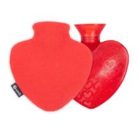 Red Heart Shaped Hot Water Bottle with 100% Wool Cover, Fashy 0.7L