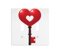 Red Heart-Shaped Key Double Gang Toggle Light Cover Wall Plate Switch Decor Standard Size - 11.4x11.4cm