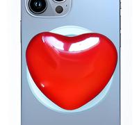Red Heart-Shaped Magnetic Phone Grip - 3D Glass Phone Stand & Holder for Kindle, iPhone 17 16 15 14 13 Pro Max, iPad, Tablet | Cute Cellphone Charms & Accessories | Compatible with MagSafe