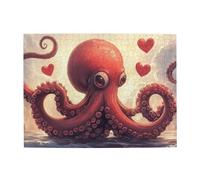 Red Heart-Shaped Octopus Wooden Puzzle 500 Piece Jigsaw Puzzle for Adults Challenging Puzzle for Game Size 15"x20.4"