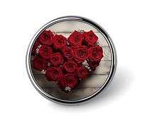 Red Heart-Shaped Roses Lapel Pins Metal Pin Badge Personalized Pinback Button Badges Classic Round Badge Recognition Enamel Lapel Pin for Jackets, Backpacks, Bags