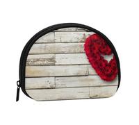 Red Heart-Shaped Roses Printed, Women's Storage Bag Shell Makeup Bag Small Coin Purse Shell Change Pouch