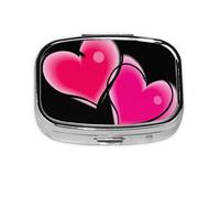 (red Heart) Square Pill Box with 2 Compartment Small Pill Organizer Portable Pill Case Vitamin Containers, Travel Essentials 5.5x4x1.8 cm