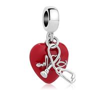 Red Heart Stethoscope Charm Compatible with Pandora Bracelets Nurse Doctor Medical Support Birthday Christmas Patience