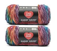 Red Heart Super Saver Bitty Stripe Crayon Box Yarn - 2 Pack of 10oz/283g - 100% Acrylic - #4 Worsted (Medium) - 515 Yards - Knitting/Crochet