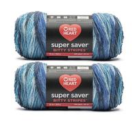 Red Heart Super Saver Bitty Stripe Horizon Yarn - 2 Pack of 10oz/283g - 100% Acrylic - #4 Worsted (Medium) - 515 Yards - Knitting/Crochet