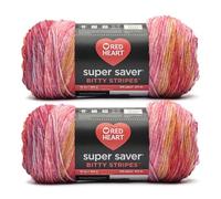 Red Heart Super Saver Bitty Stripe Pink Lemonade Yarn - 2 Pack of 10oz/283g - 100% Acrylic - #4 Worsted (Medium) - 515 Yards - Knitting/Crochet