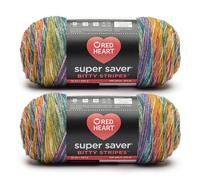 Red Heart Super Saver Bitty Stripe Rainbow Yarn - 2 Pack of 10oz/283g - 100% Acrylic - #4 Worsted (Medium) - 515 Yards - Knitting/Crochet