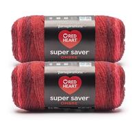 Red Heart Super Saver Ombre Crochet Yarn for Crocheting, Tomato, 2-Pack