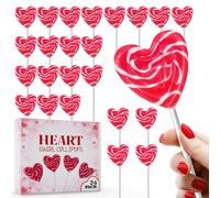 Red Heart Swirl Lollipop - 24 Candy Suction Cups Individually Packaged - Heart Party Favors and Candy Bags