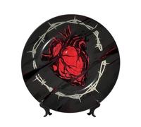 Red Heart Symbol Bone China Decorative Plate with Stand and Hook Ceramic Dinner Plates Art Porcelain Plate for Home Office Wall Decor Collections 7in