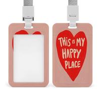 Red Heart This is My Happy Place ID Badge Holder Retractable Clip Card Holder Card Protector Name Badge Name Tag for Work Office Doctor Nurse