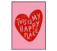 Red Heart "This is My Happy Place" Wall Art Print Only, Modern Positive Quote Poster, A1 A2 A3 A4 B2 Sizes (A3-29.7 x 42.0 cm)