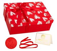 Red Heart Valentines Gift Box with Lid 25x18x9cm Medium/Large Thick Luxury Empty Gift Boxes for Presents, Birthday Wedding Bridal Valentines Day Gift Box for Girls Her Women with Card Ribbon